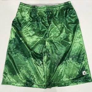Y2K AND1 Shorts Mens XL Green Shiny Silky Satin Basketball Baggy Athletic Gym